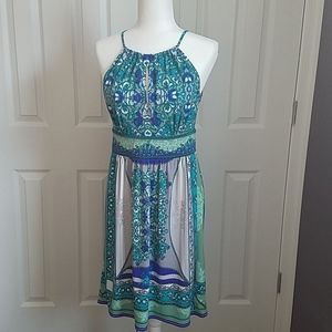 Green and Blue London Times Halter Dress